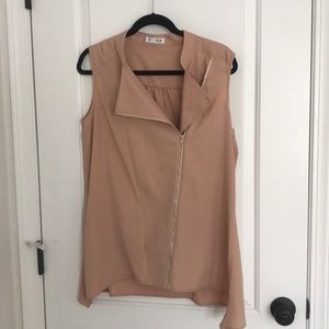 Nude blush edgy drape zipper vest